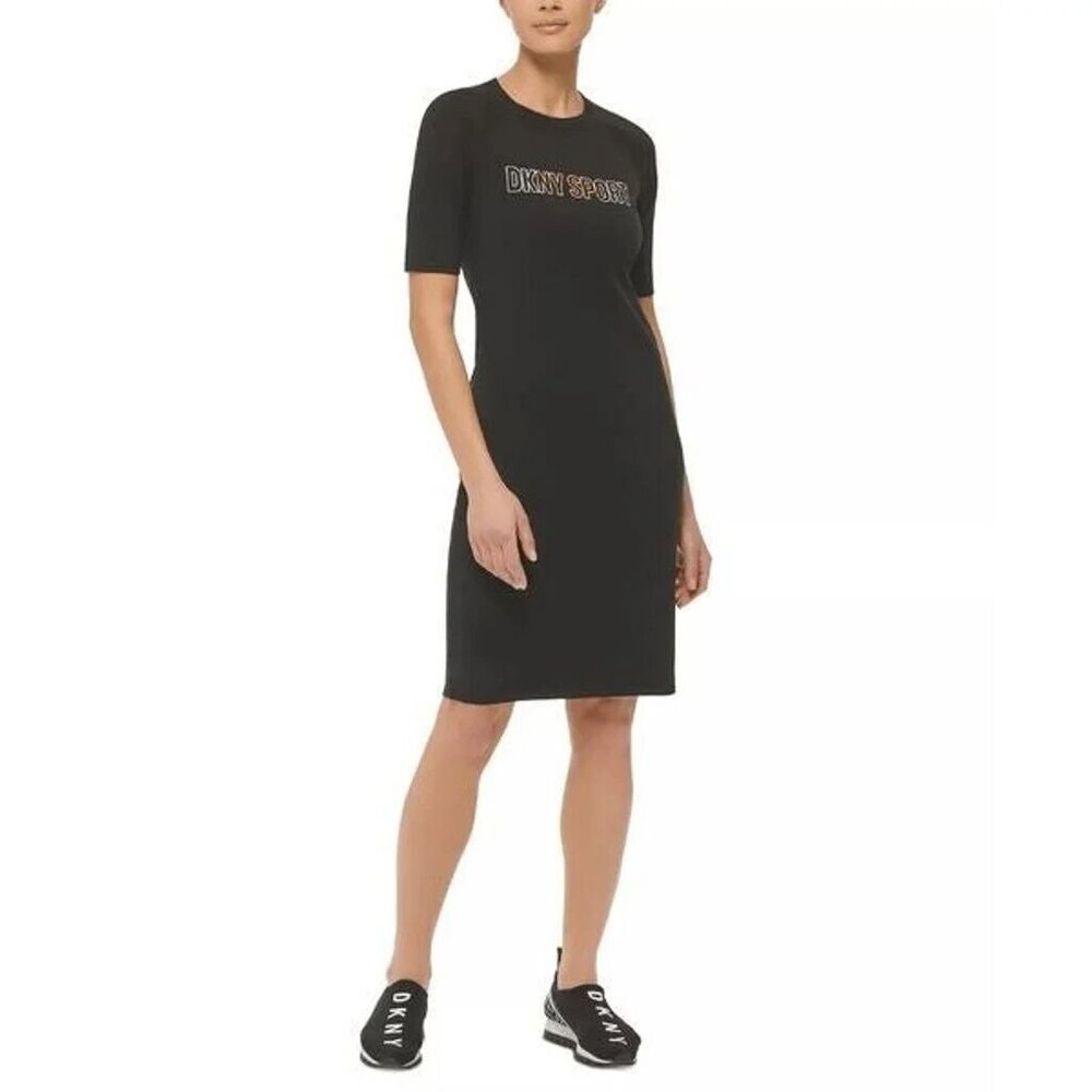 DKNY Women's Ombre Logo Dress Black Size X-Large Urban Chic Contemporary Style